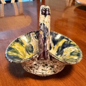 Handmade Abstract Multicolor Pottery Art Basket made in Italy